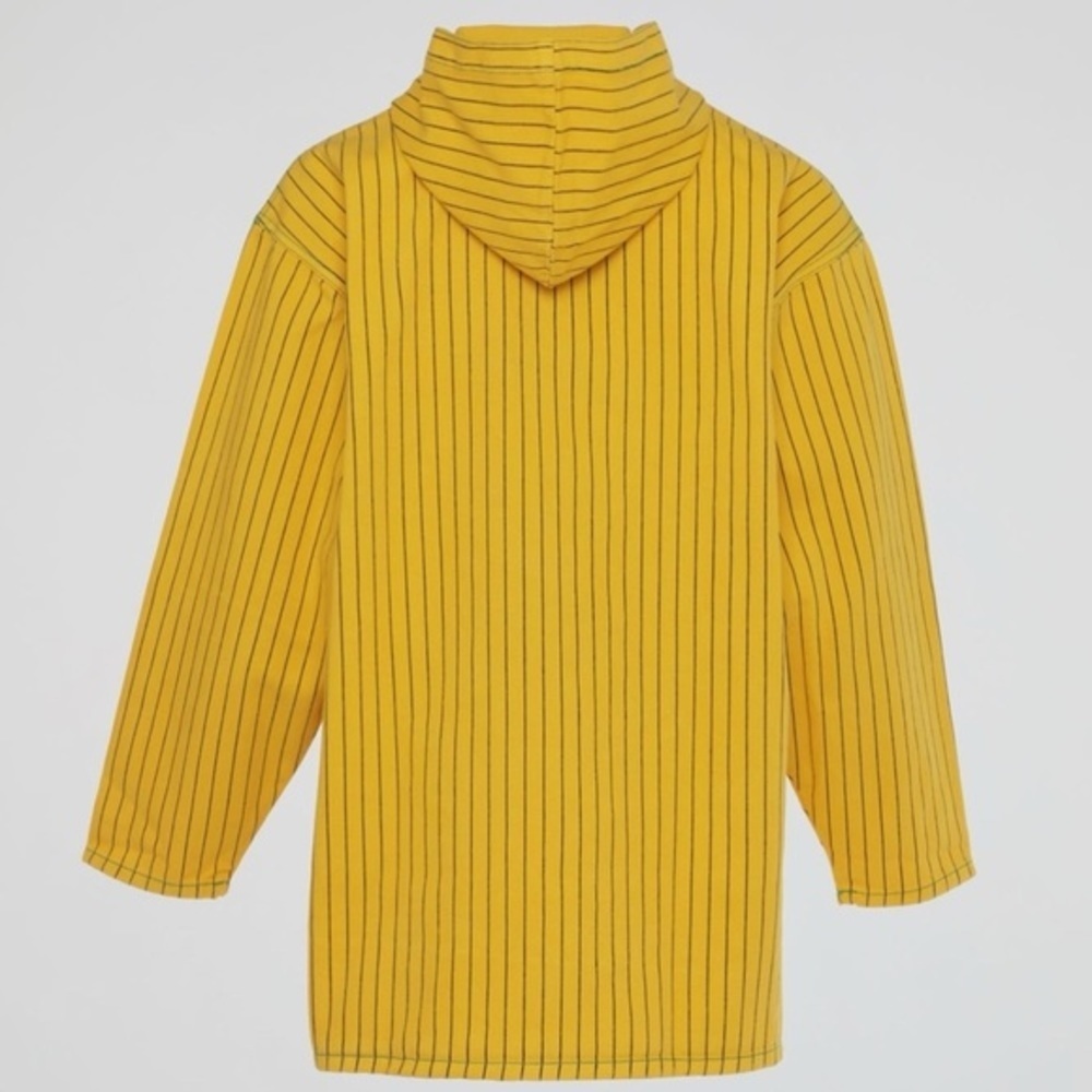 Cross Colours Yellow Black Pinstripe Twill Hooded Denim Poncho Baja Jacket - Picture 4 of 17